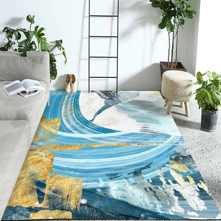 Lisslune | Modern Living Room Rug Blue Watercolor Pattern Rug Polyester Machine Washable Non-Slip Pet-Friendly Rug