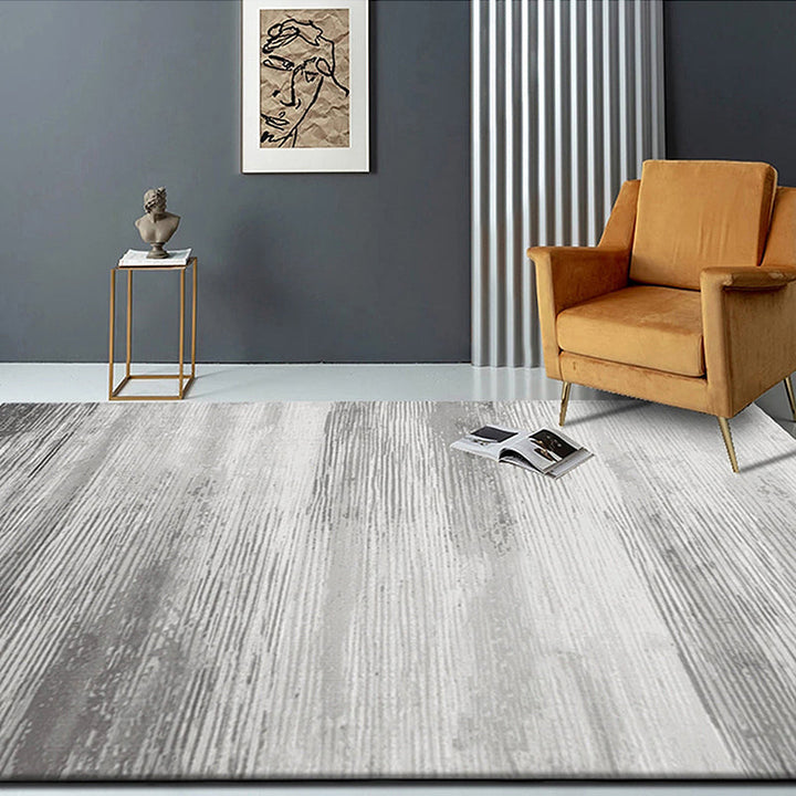 Lisslune | Industry Abstract Area Rug Silver Gray Polyester Carpet Non-Slip Pet Friendly Washable Rug for Living Room