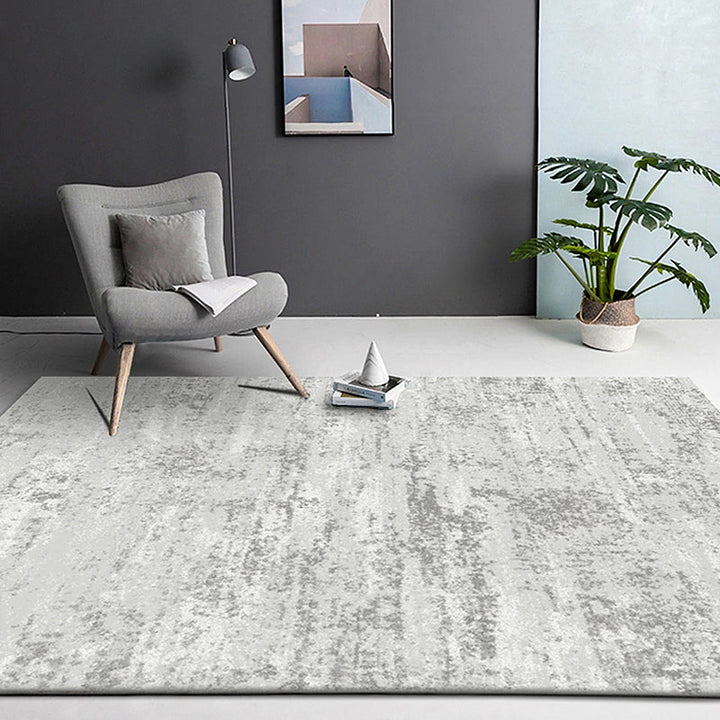 Lisslune | Industry Abstract Area Rug Silver Gray Polyester Carpet Non-Slip Pet Friendly Washable Rug for Living Room