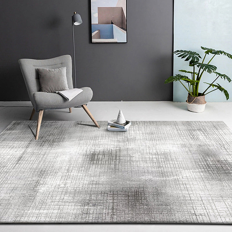 Lisslune | Industry Abstract Area Rug Silver Gray Polyester Carpet Non-Slip Pet Friendly Washable Rug for Living Room