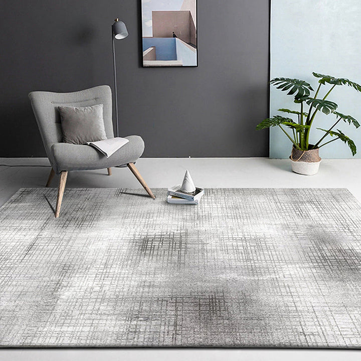 Lisslune | Industry Abstract Area Rug Silver Gray Polyester Carpet Non-Slip Pet Friendly Washable Rug for Living Room