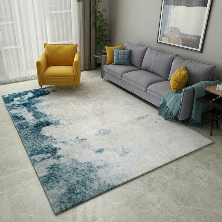 Lisslune | Blue and Gray Living Room Rug Modern Abstract Indoor Rug Polyester Machine Washable Non-Slip Mat Area Rug