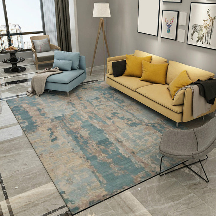 Lisslune | Blue and Gray Living Room Rug Modern Abstract Indoor Rug Polyester Machine Washable Non-Slip Mat Area Rug