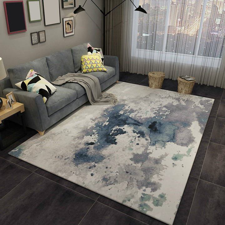 Lisslune | Blue and Gray Living Room Rug Modern Abstract Indoor Rug Polyester Machine Washable Non-Slip Mat Area Rug