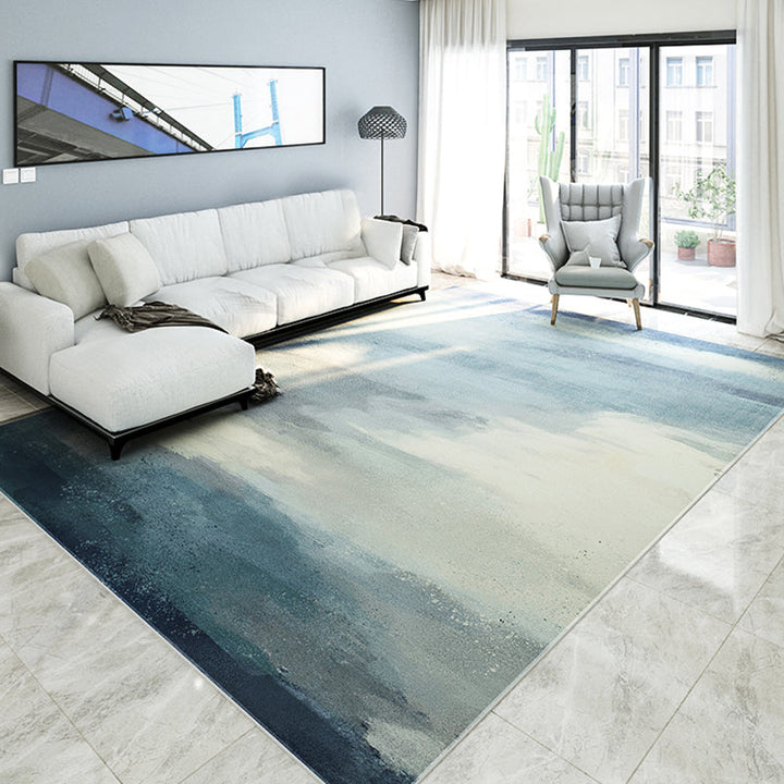 Lisslune | Modernist Salon Carpet Gray and Blue Abstract Carpet Polyester Machine Anti-slip Back Area Carpet