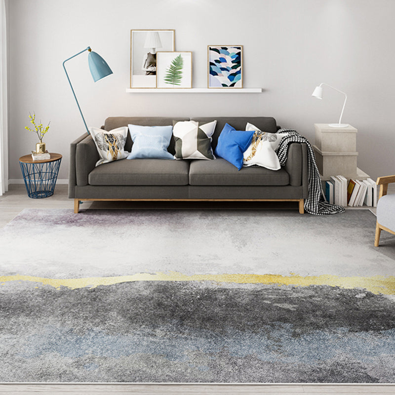 Lisslune | Modernist Salon Carpet Gray and Blue Abstract Carpet Polyester Machine Anti-slip Back Area Carpet