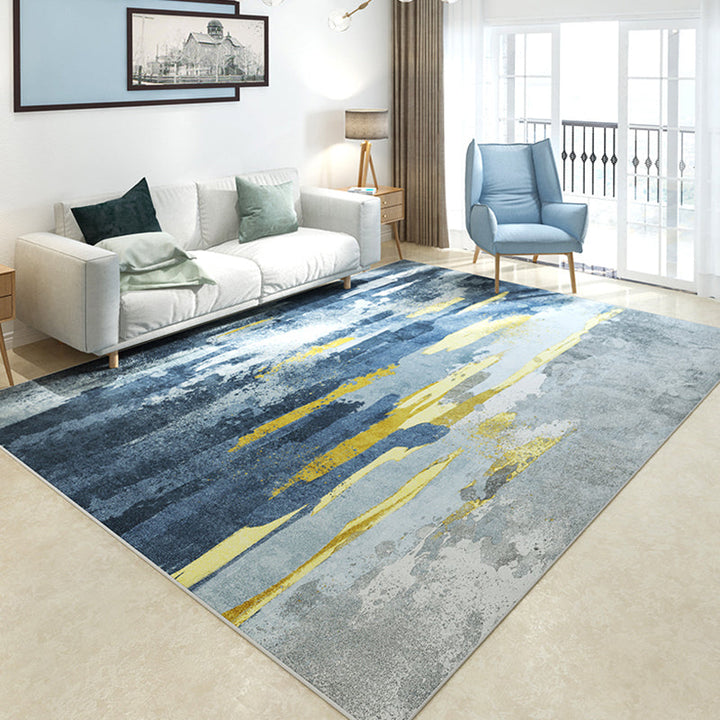 Lisslune | Modernist Salon Carpet Gray and Blue Abstract Carpet Polyester Machine Anti-slip Back Area Carpet
