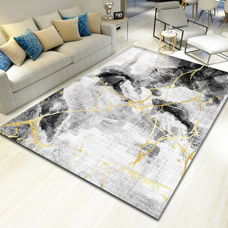 Lisslune | Unique Abstract Rug Black Industrial Rug Polyester Machine Washable Non-Slip Pet Friendly Carpet for Living Room