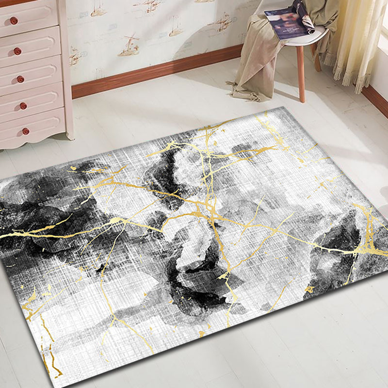 Lisslune | Unique Abstract Rug Black Industrial Rug Polyester Machine Washable Non-Slip Pet Friendly Carpet for Living Room