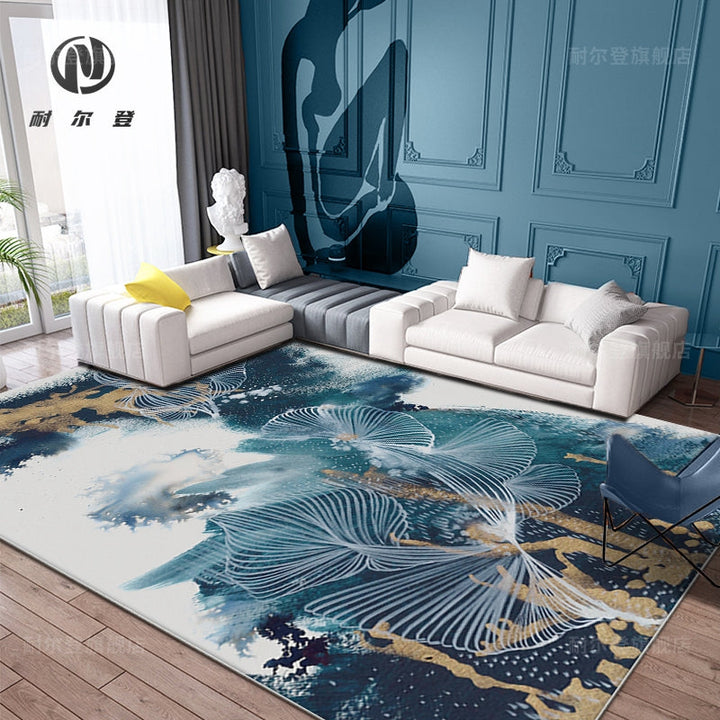 Lisslune | Blue Modernism Rug Polyester Swirl Stripes and Watercolor Pattern Rug Pet-Friendly Washable Non-Slip Rug for Bedroom