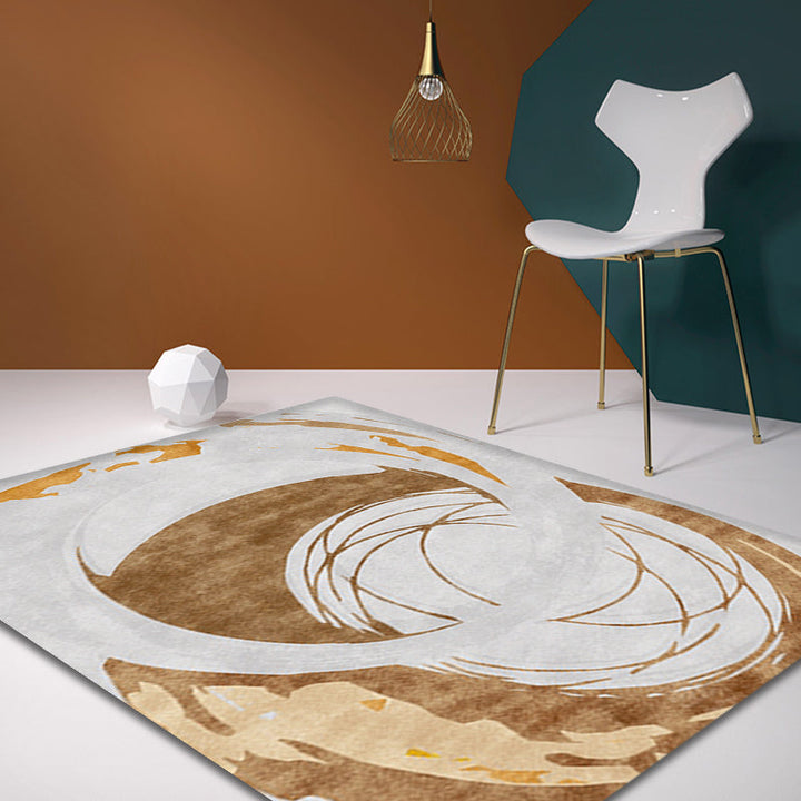 Lisslune | Brown Circle Design Carpet Polyester Industrial Carpet Washable Non-Slip Back Animal-Friendly Area Rug for the Living Room