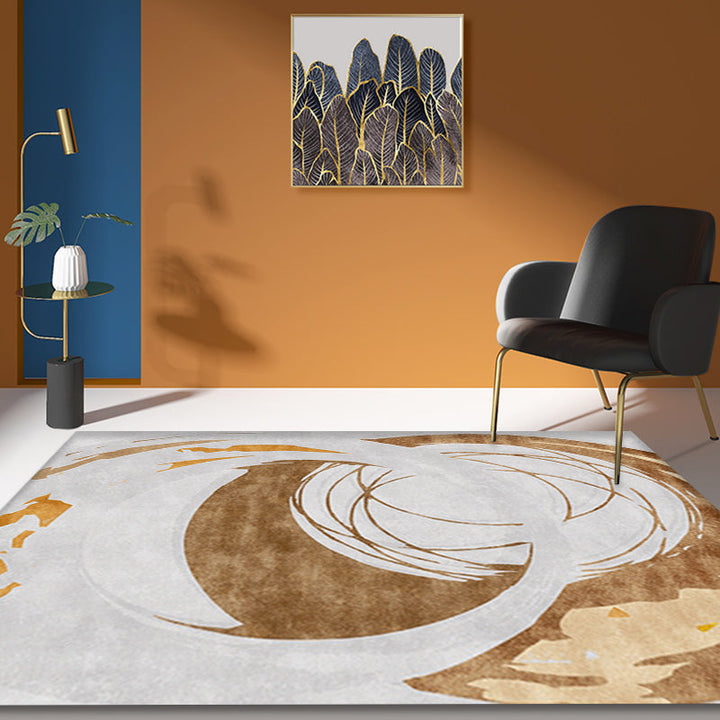 Lisslune | Brown Circle Design Carpet Polyester Industrial Carpet Washable Non-Slip Back Animal-Friendly Area Rug for the Living Room