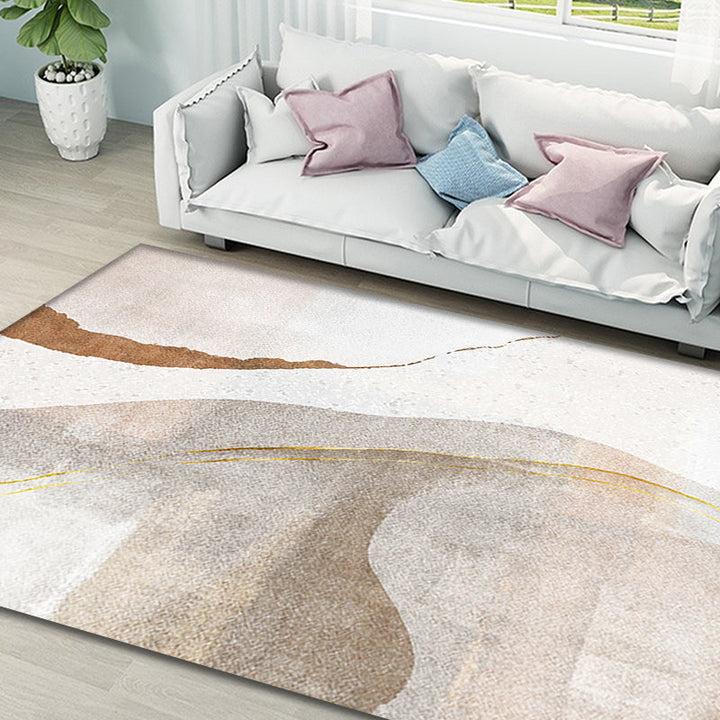 Lisslune | Brown Parlour Rug Simplicity Abstract Rug Polyester Machine Washable Non-Slip Backing Carpet