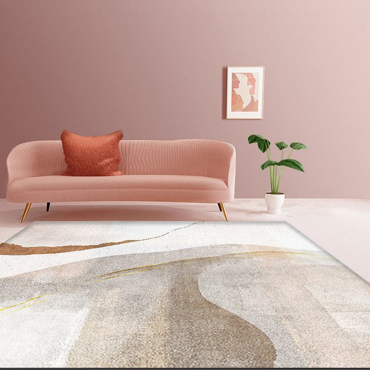 Lisslune | Brown Parlour Rug Simplicity Abstract Rug Polyester Machine Washable Non-Slip Backing Carpet