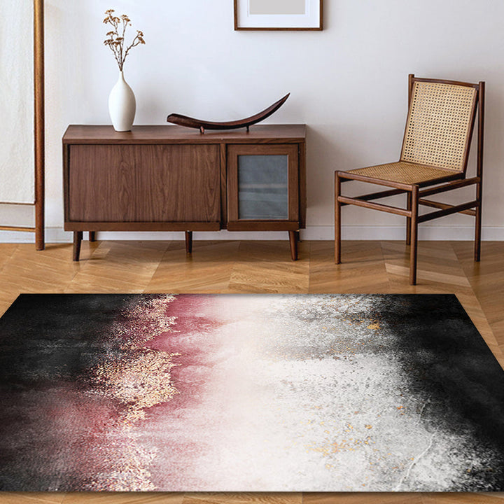 Lisslune | Modern Living Room Rug Black and Pink Abstract Rug Polyester Machine Washable Non-Slip Backing Pet-Friendly Rug