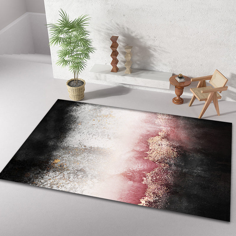 Lisslune | Modern Living Room Rug Black and Pink Abstract Rug Polyester Machine Washable Non-Slip Backing Pet-Friendly Rug