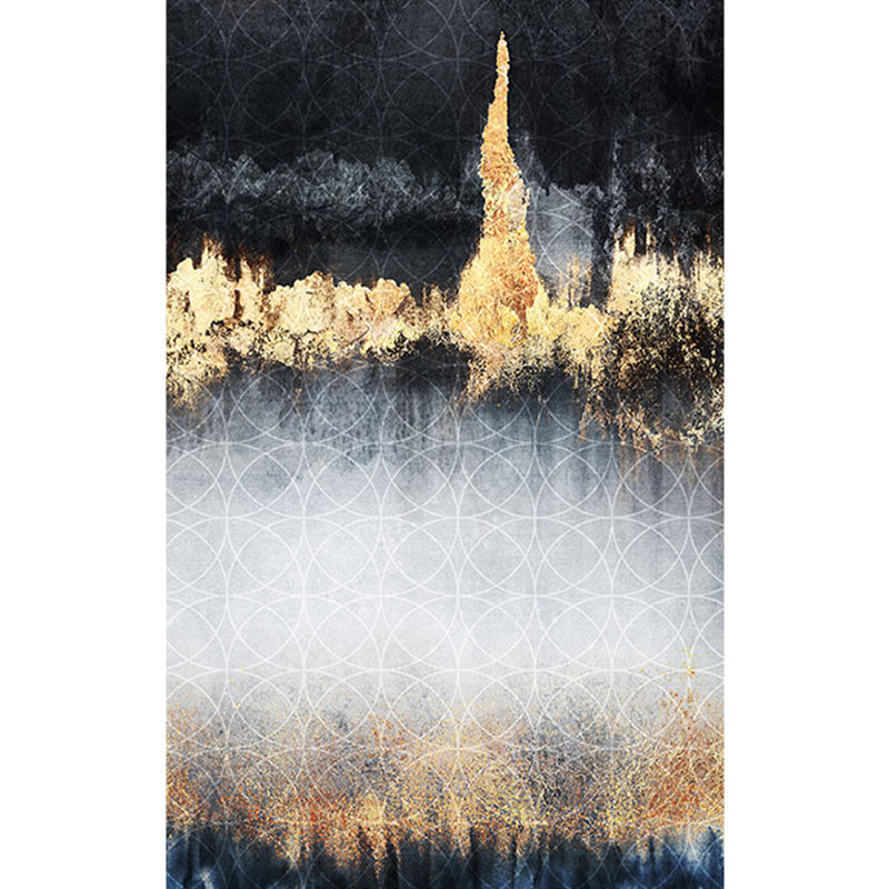 Lisslune | Funky Abstract Rug Black and Gold Industrial Carpet Polyester Non-Slip Washable Pet-Friendly Area Rug for Living Room