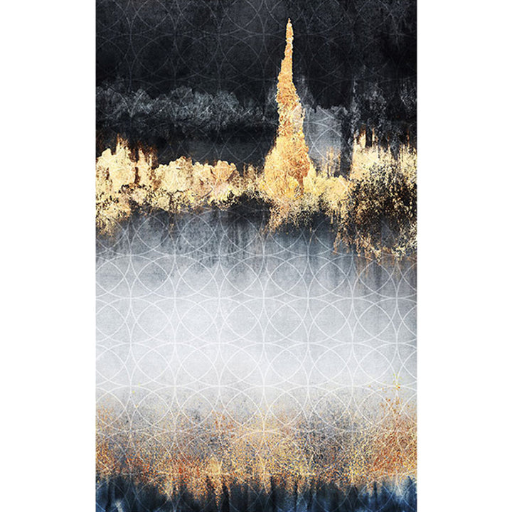 Lisslune | Funky Abstract Rug Black and Gold Industrial Carpet Polyester Non-Slip Washable Pet-Friendly Area Rug for Living Room