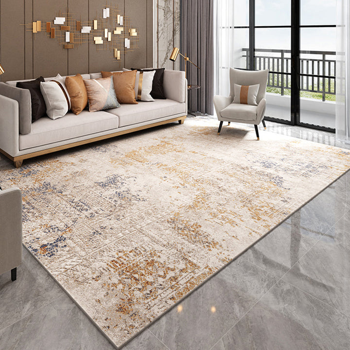 Lisslune | Gray and Brown Abstract Area Rug Polyester Industrial Rug Washable Non-Slip Back Pet-Friendly Indoor Rug for Bedroom