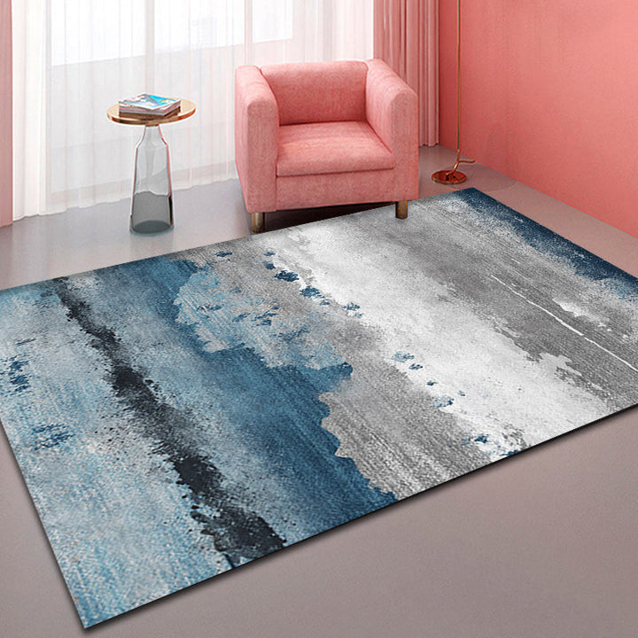 Lisslune | Industrial Style Abstract Carpet Blue and Grey Polyester Rug Anti-Slip Backing Area Rug for Seating Area