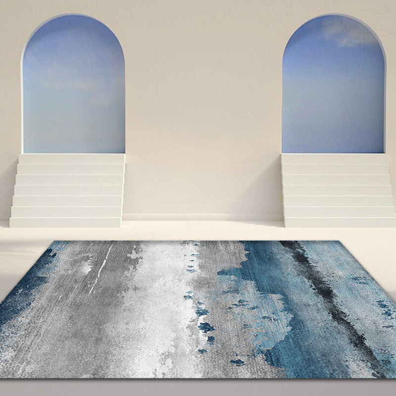 Lisslune | Industrial Style Abstract Carpet Blue and Grey Polyester Rug Anti-Slip Backing Area Rug for Seating Area