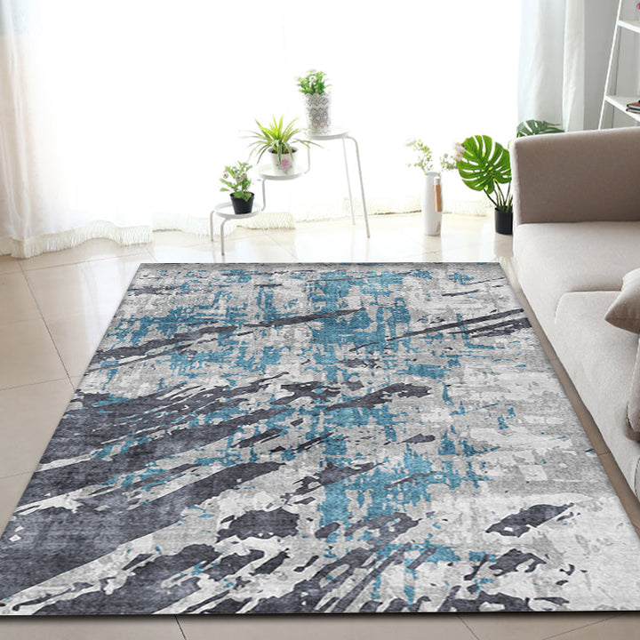 Lisslune | Modern Parlour Rug Blue Abstract Rug Polyester Machine Washable Non-Slip Back Pet Friendly Indoor Rug
