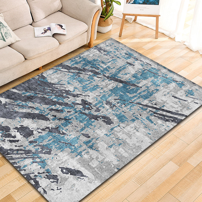 Lisslune | Modern Parlour Rug Blue Abstract Rug Polyester Machine Washable Non-Slip Back Pet Friendly Indoor Rug