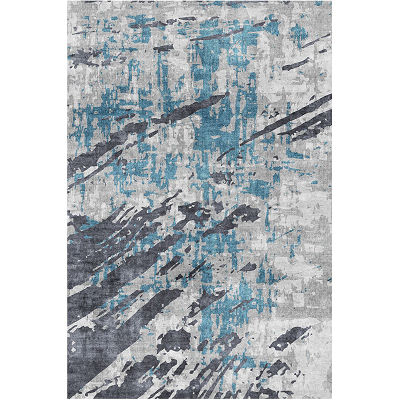 Lisslune | Modern Parlour Rug Blue Abstract Rug Polyester Machine Washable Non-Slip Back Pet Friendly Indoor Rug