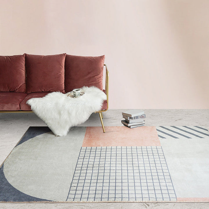Lisslune | Bold Living Room Area Rug Multicolored Mixed Geometric Shapes Rug Polyester Anti-Slip Backing Rug