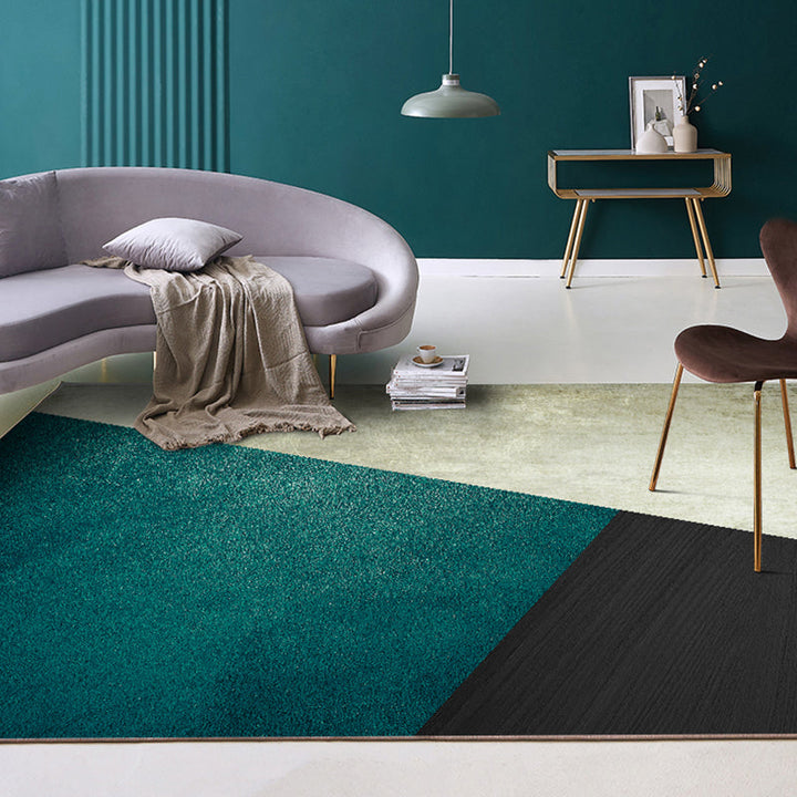 Lisslune | Dark Color Simple Rug Polypropylene Color Block Geometric Carpet Non-Slip Pet-Friendly Rug for Home