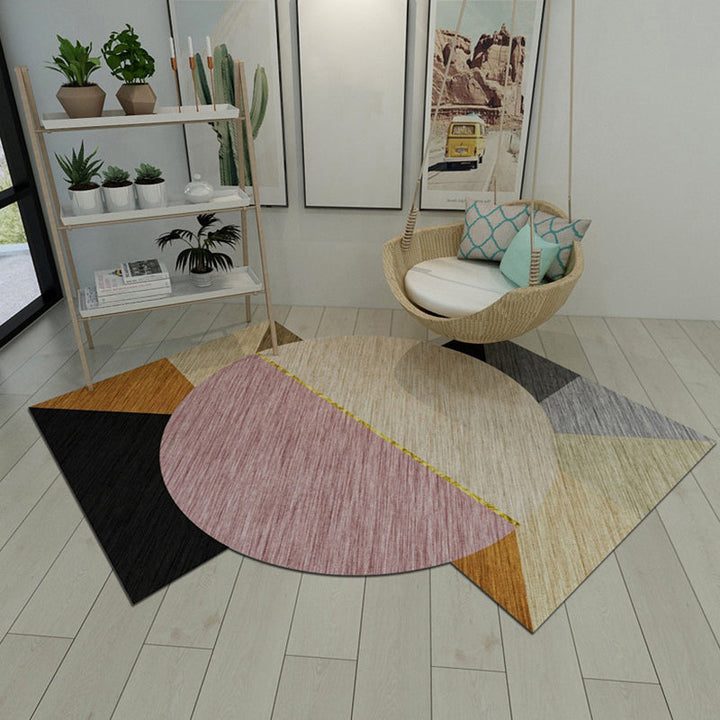 Lisslune | Irregular Geometric Patchwork Rug Soft Color Novelty Carpet Synthetic Non-Slip Rug for Bedroom