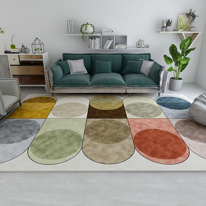 Lisslune | Stylish Thick Area Rug Multicolored Circle Pattern Rug Machine Washable Carpet for Bedroom