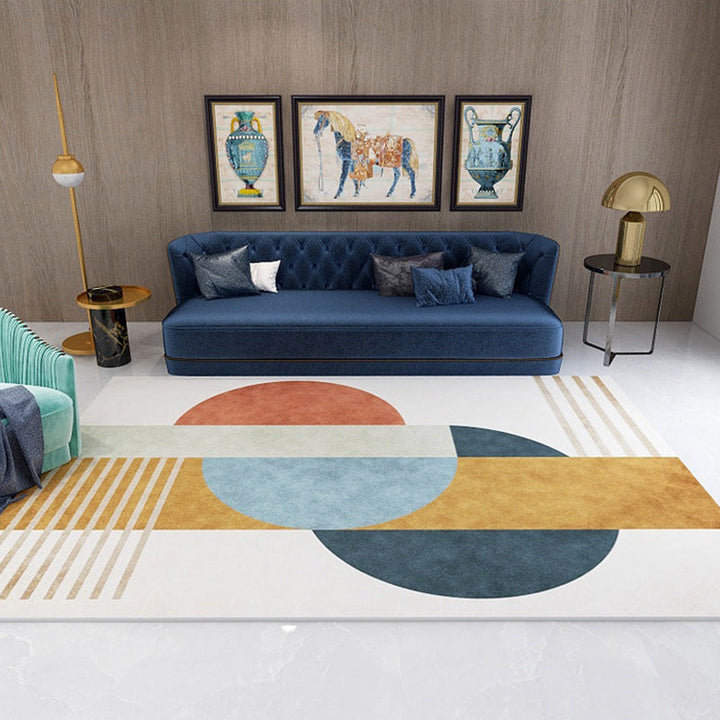 Lisslune | Stylish Thick Area Rug Multicolored Circle Pattern Rug Machine Washable Carpet for Bedroom