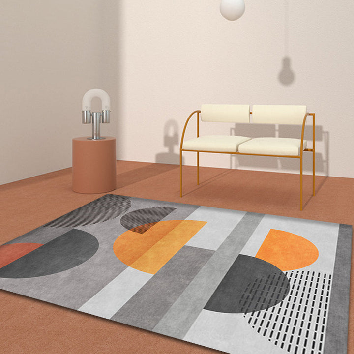Lisslune | Gray Half-Circle Patterned Carpet Synthetic Modern Carpet Pet-Friendly Non-Slip Carpet for the Living Room