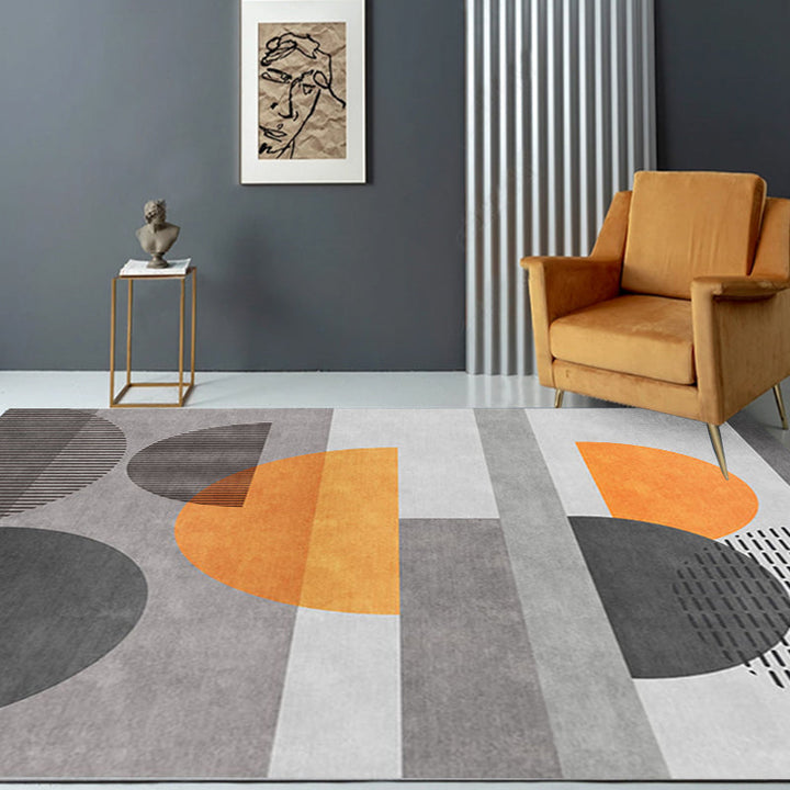 Lisslune | Gray Half-Circle Patterned Carpet Synthetic Modern Carpet Pet-Friendly Non-Slip Carpet for the Living Room