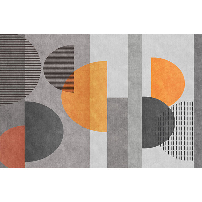 Lisslune | Gray Half-Circle Patterned Carpet Synthetic Modern Carpet Pet-Friendly Non-Slip Carpet for the Living Room