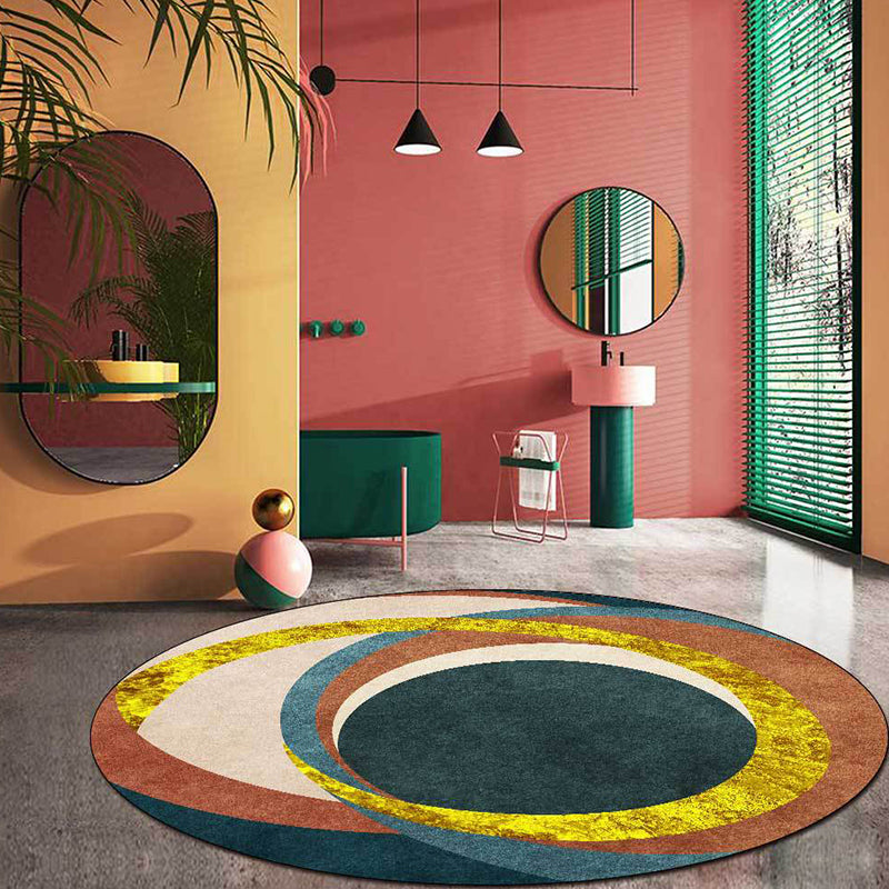 Lisslune | Exotic Novelty Indoor Rug Golden Circles Area Rug Stain Resistant Rug for Home Decor