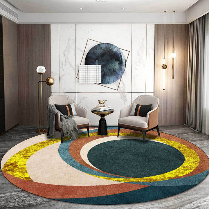 Lisslune | Exotic Novelty Indoor Rug Golden Circles Area Rug Stain Resistant Rug for Home Decor