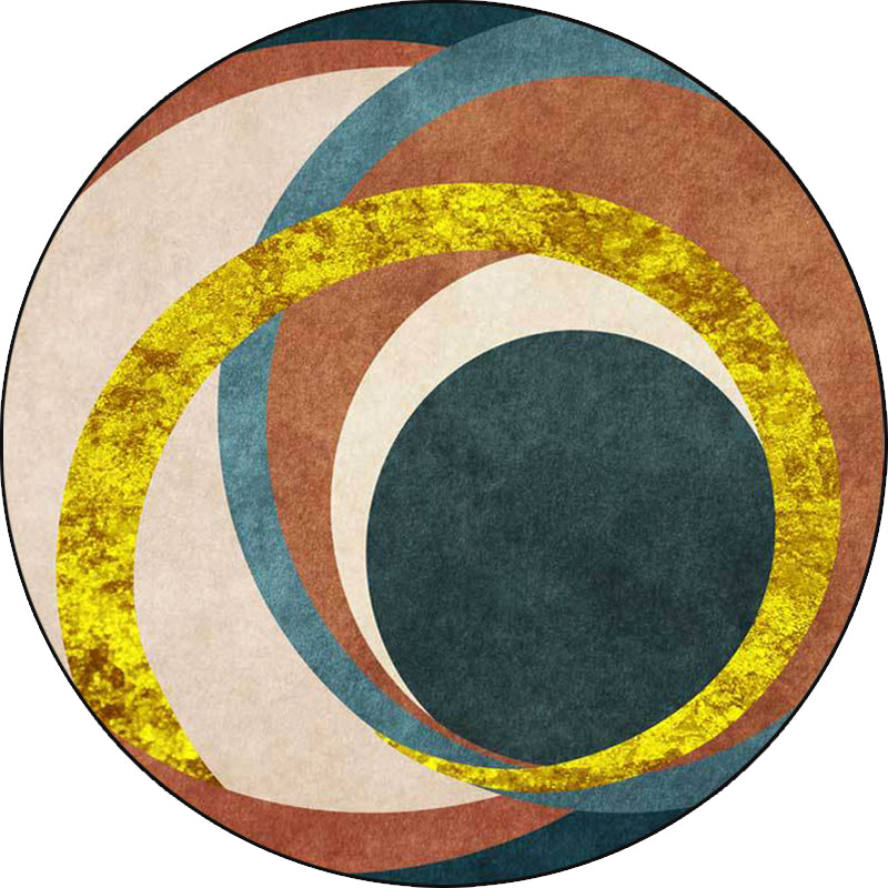 Lisslune | Exotic Novelty Indoor Rug Golden Circles Area Rug Stain Resistant Rug for Home Decor