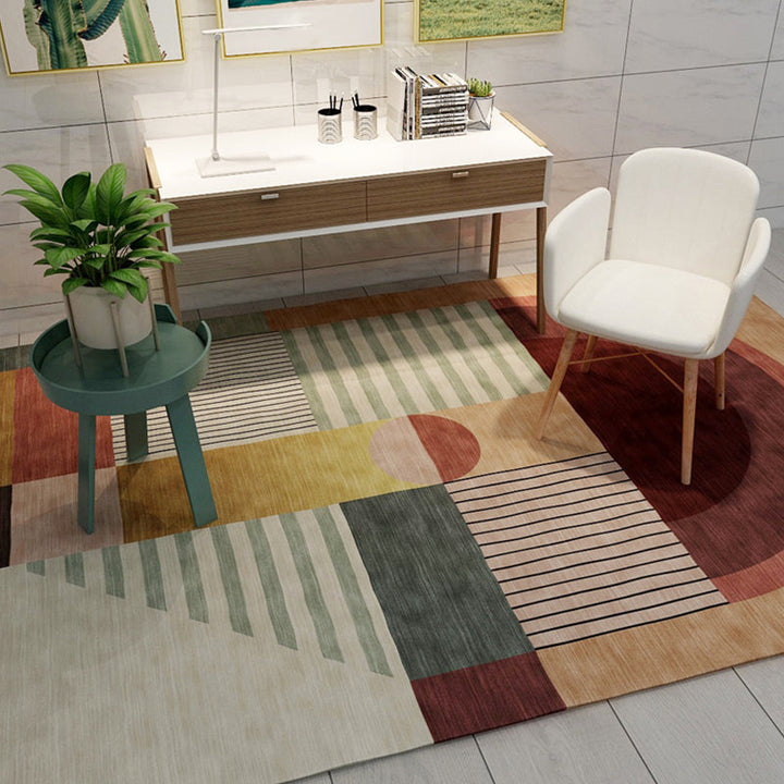 Lisslune | Bold Living Room Rug Modern Color Blocking Rug Synthetic Stain Resistant Non-Slip Backing Rug