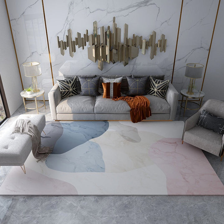 Lisslune | Morandi Color Living Room Rug Creative Geometric Pattern Rug Polyester Non-Slip Washable Area Rug