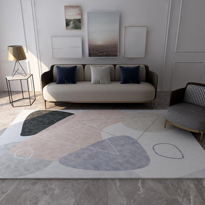 Lisslune | Morandi Color Living Room Rug Creative Geometric Pattern Rug Polyester Non-Slip Washable Area Rug