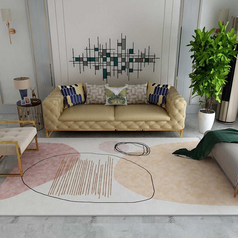 Lisslune | Morandi Color Living Room Rug Creative Geometric Pattern Rug Polyester Non-Slip Washable Area Rug