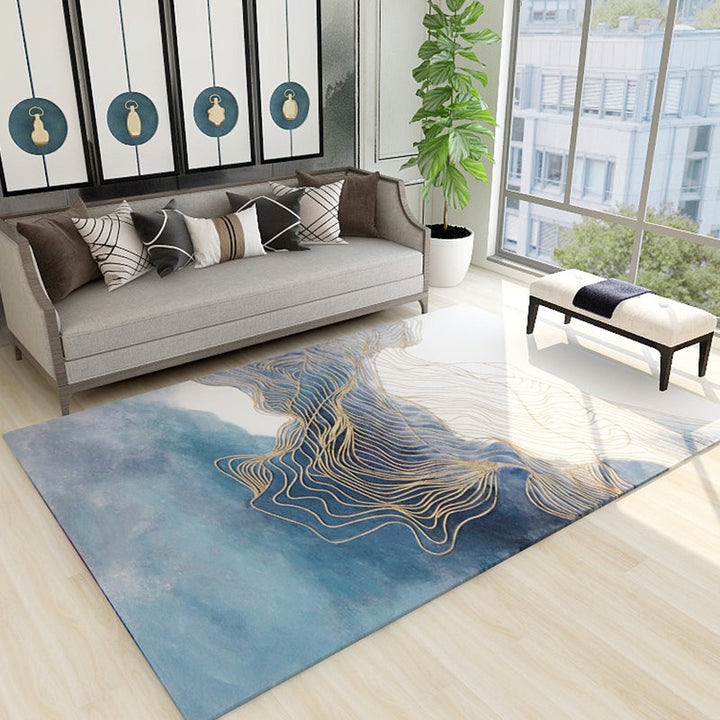 Lisslune | Trendy Flowing Swirl Rug Dark Color Synthetic Rug Easy Care Non-Slip Rug for Living Room