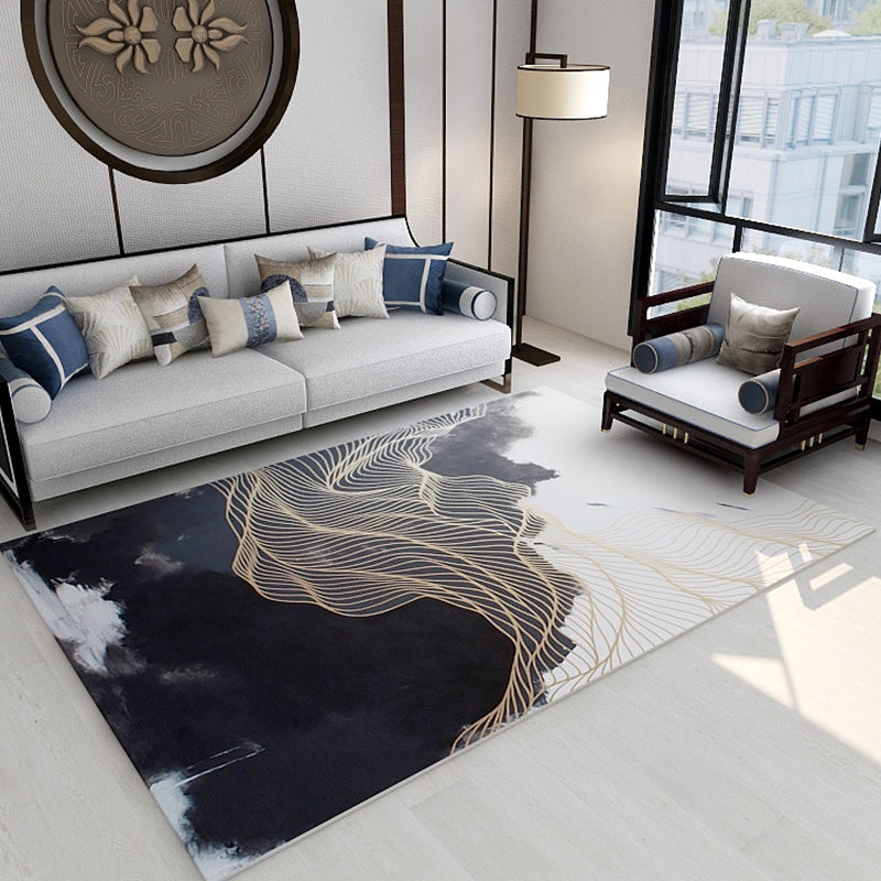 Lisslune | Trendy Flowing Swirl Rug Dark Color Synthetic Rug Easy Care Non-Slip Rug for Living Room