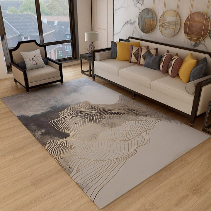 Lisslune | Trendy Flowing Swirl Rug Dark Color Synthetic Rug Easy Care Non-Slip Rug for Living Room