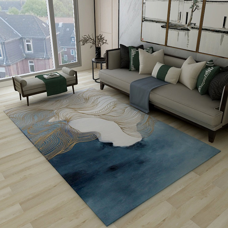Lisslune | Trendy Flowing Swirl Rug Dark Color Synthetic Rug Easy Care Non-Slip Rug for Living Room