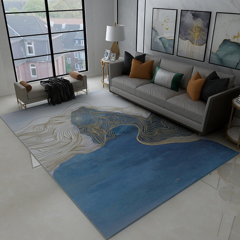 Lisslune | Trendy Flowing Swirl Rug Dark Color Synthetic Rug Easy Care Non-Slip Rug for Living Room