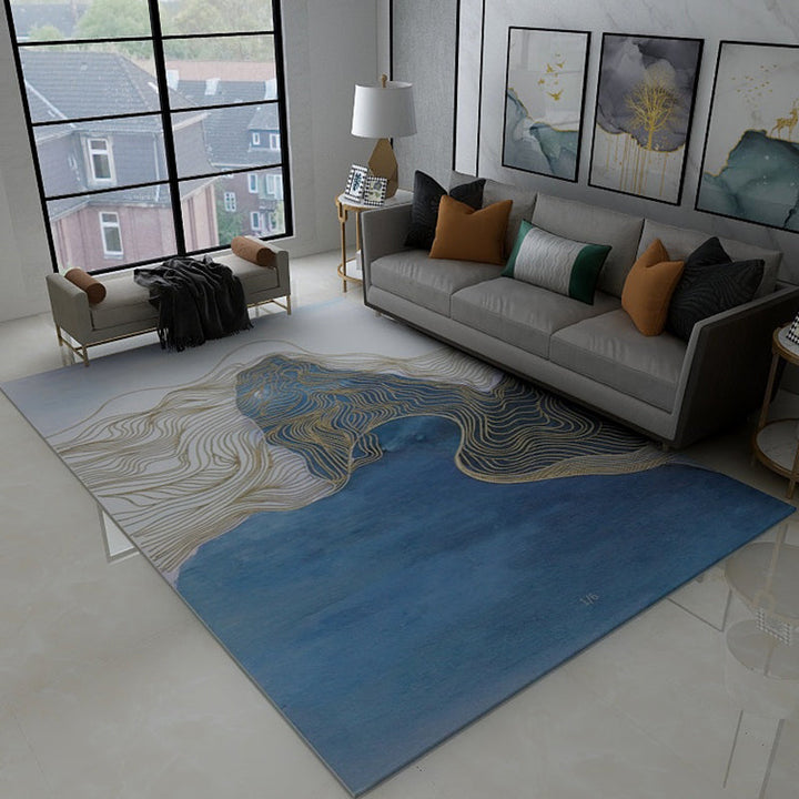 Lisslune | Trendy Flowing Swirl Rug Dark Color Synthetic Rug Easy Care Non-Slip Rug for Living Room