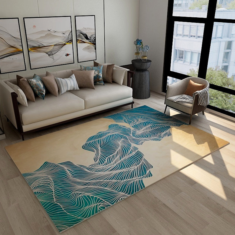 Lisslune | Trendy Flowing Swirl Rug Dark Color Synthetic Rug Easy Care Non-Slip Rug for Living Room